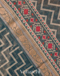 Teal Grey Chevron Pure Silk Cotton Saree