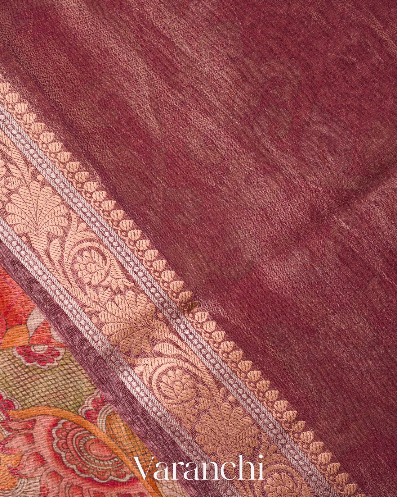 Rust Orange Floral Printed Pure Silk Cotton Saree