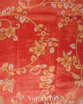 Rust Orange Floral Printed Pure Silk Cotton Saree
