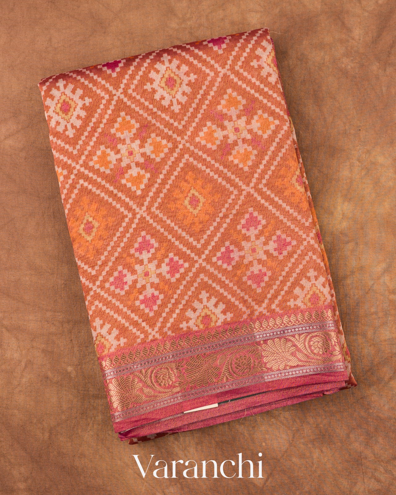 Orange Patola Printed Pure Silk Cotton Saree