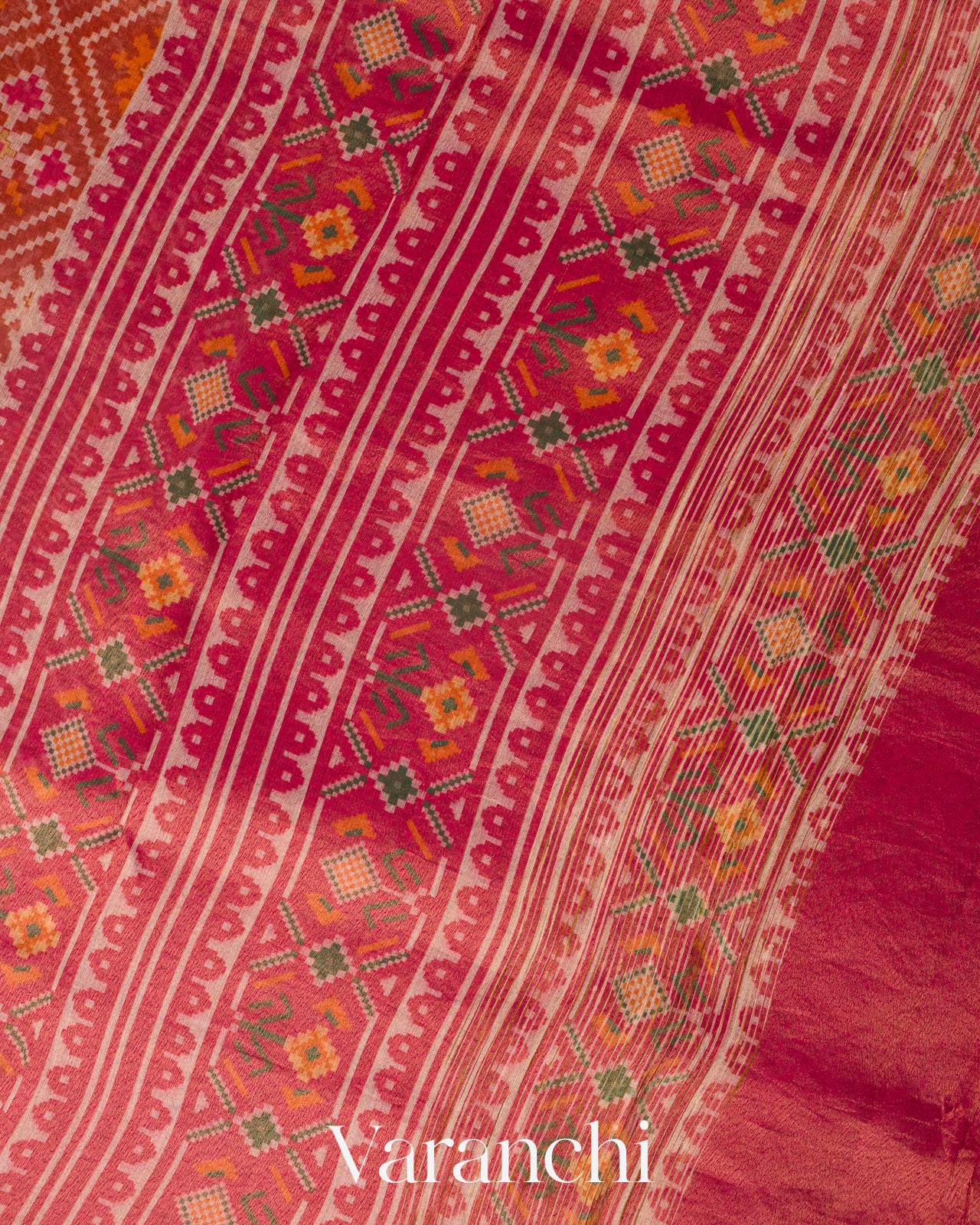 Orange Patola Printed Pure Silk Cotton Saree