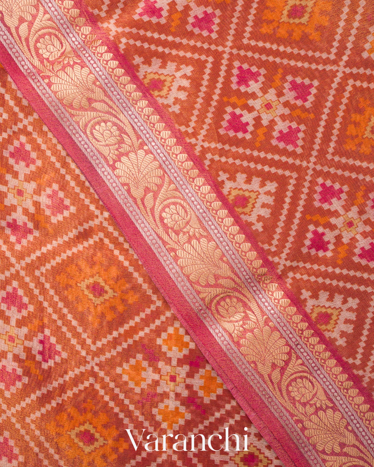 Orange Patola Printed Pure Silk Cotton Saree