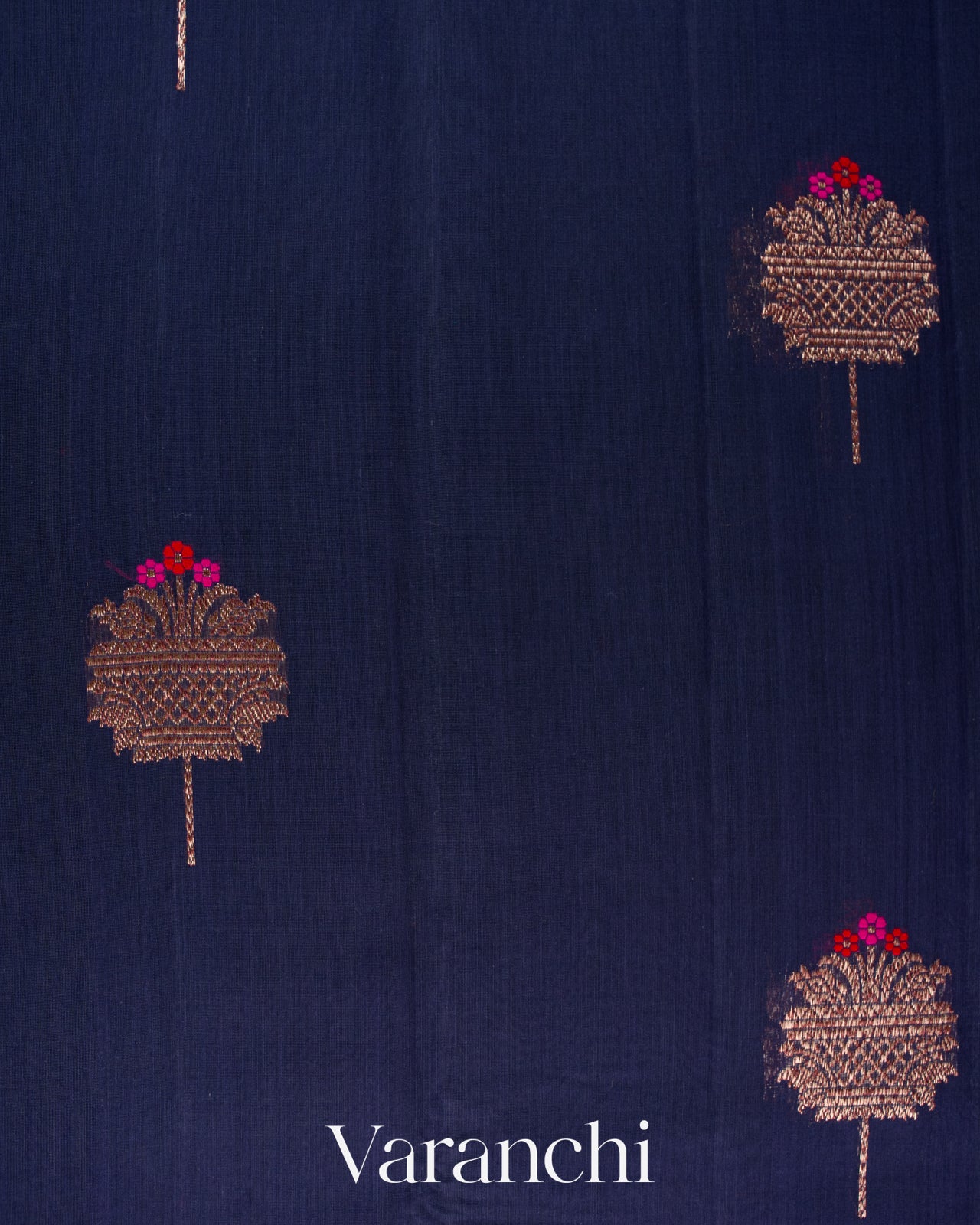 Navy Blue Pure Chanderi Silk Cotton Handloom Saree