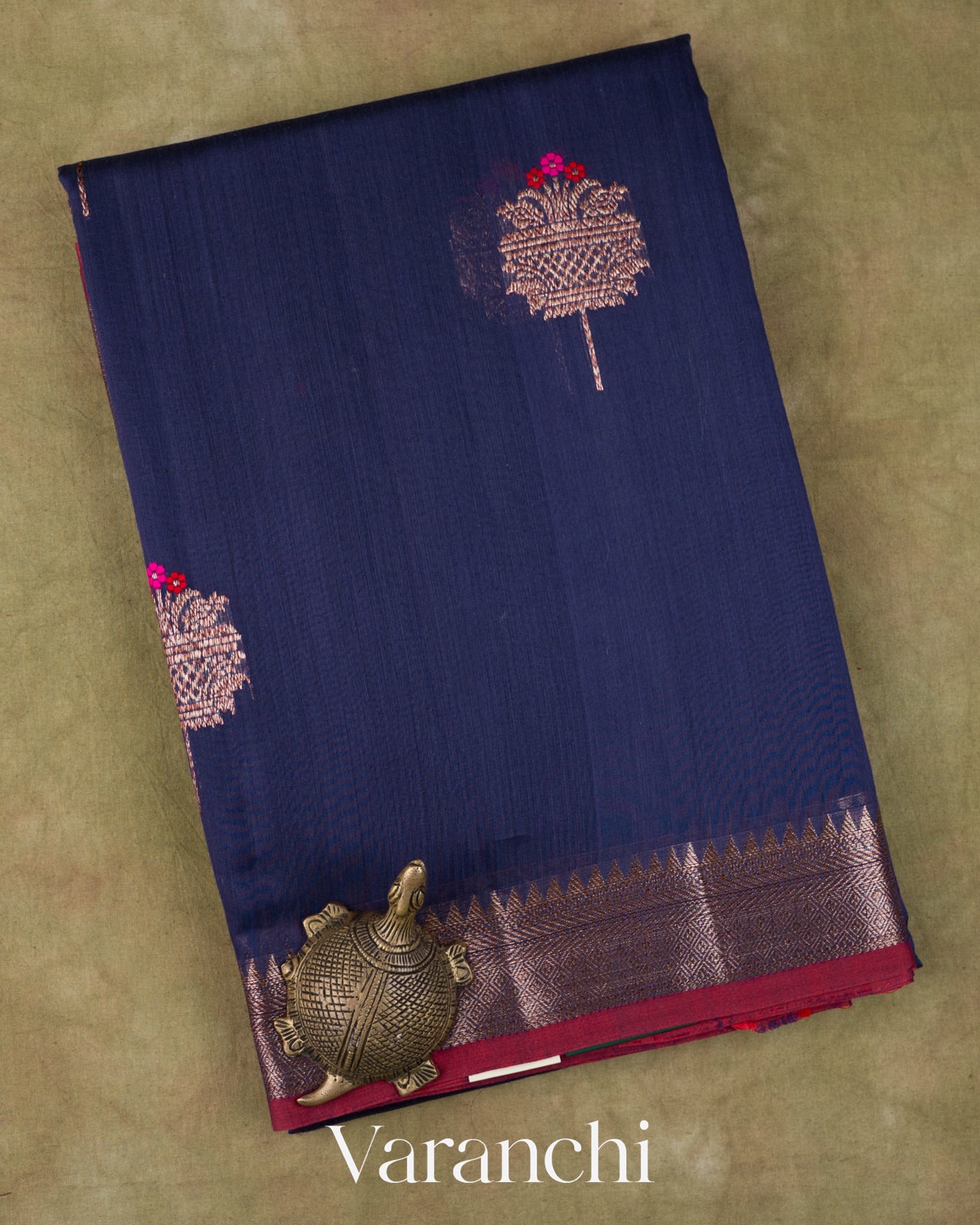 Navy Blue Pure Chanderi Silk Cotton Handloom Saree