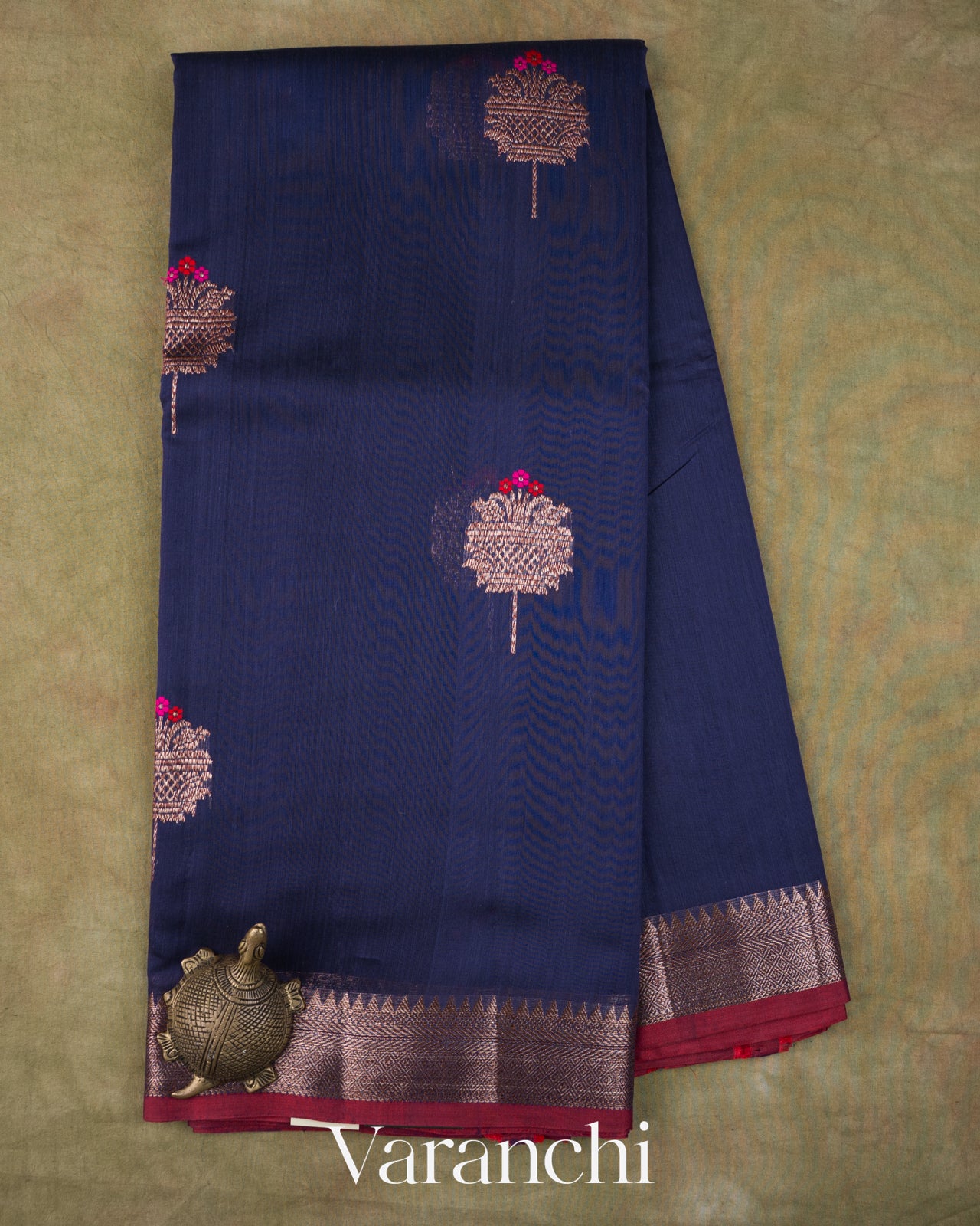 Navy Blue Pure Chanderi Silk Cotton Handloom Saree