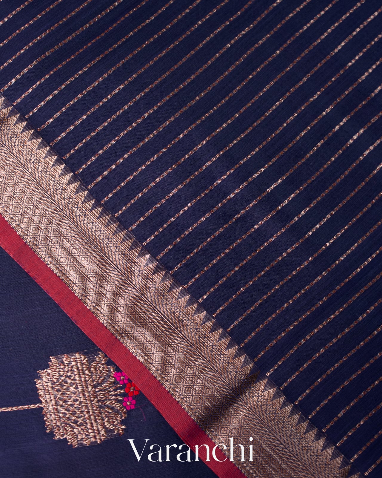 Navy Blue Pure Chanderi Silk Cotton Handloom Saree