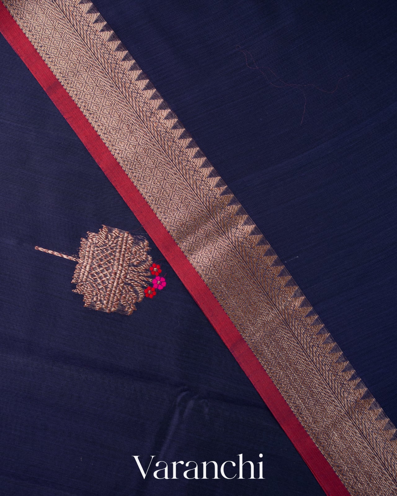 Navy Blue Pure Chanderi Silk Cotton Handloom Saree