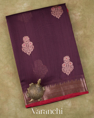 Plum Purple Pure Chanderi Silk Cotton Handloom Saree