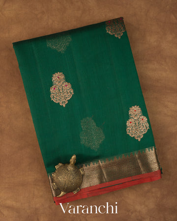 Bottle Green Pure Chanderi Silk Cotton Handloom Saree