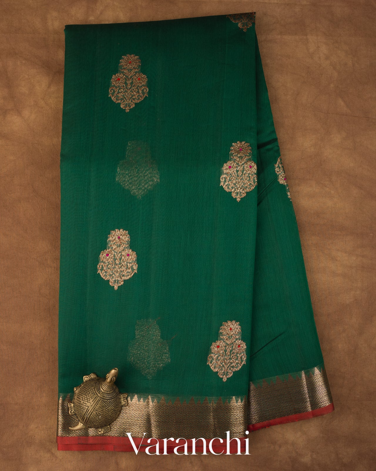 Bottle Green Pure Chanderi Silk Cotton Handloom Saree