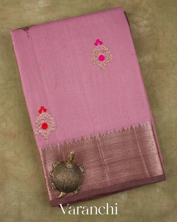 Lilac Pink Pure Chanderi Silk Cotton Handloom Saree