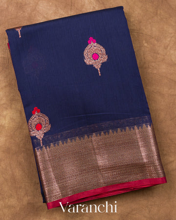 Navy Blue Pure Chanderi Silk Cotton Handloom Saree