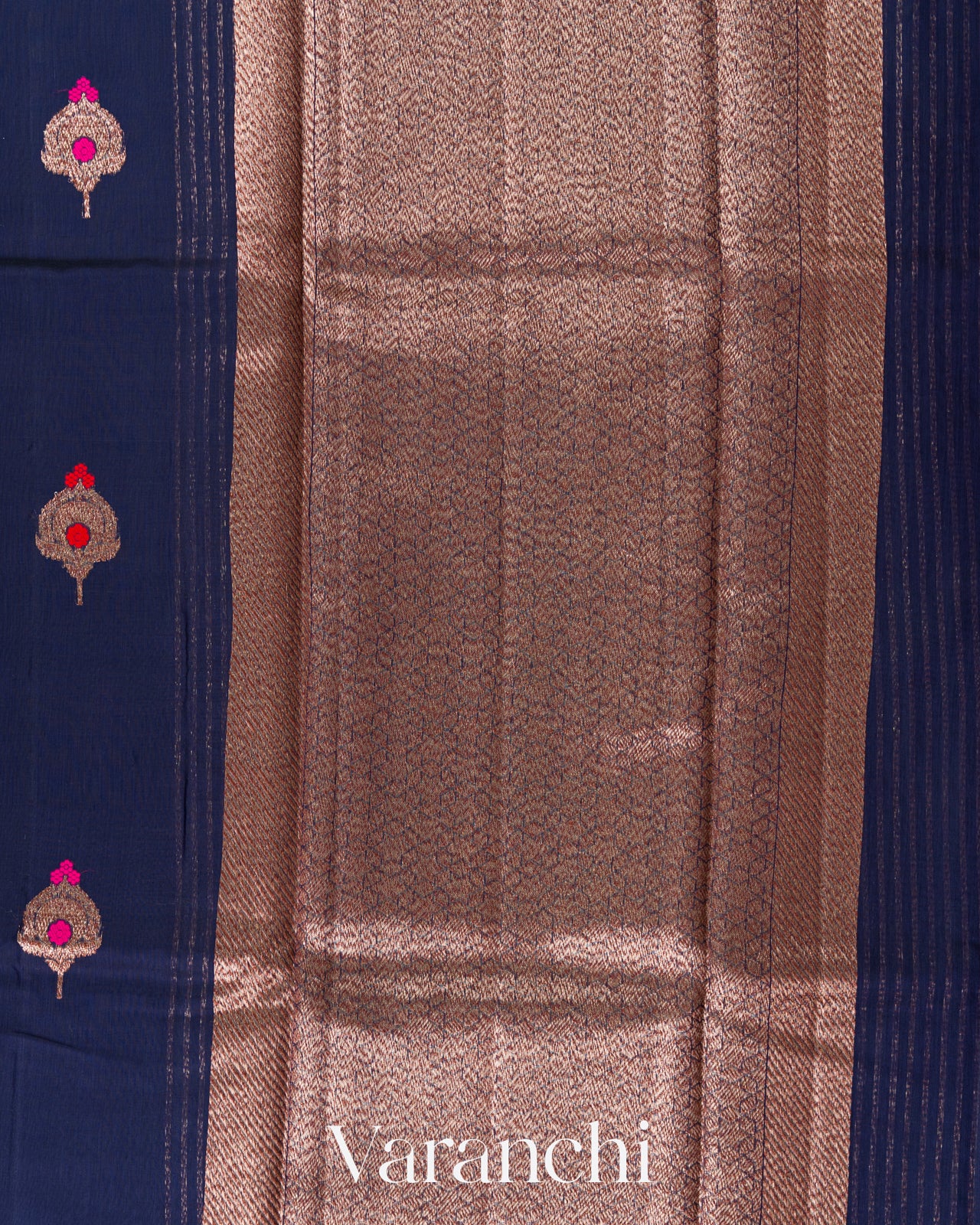 Navy Blue Pure Chanderi Silk Cotton Handloom Saree