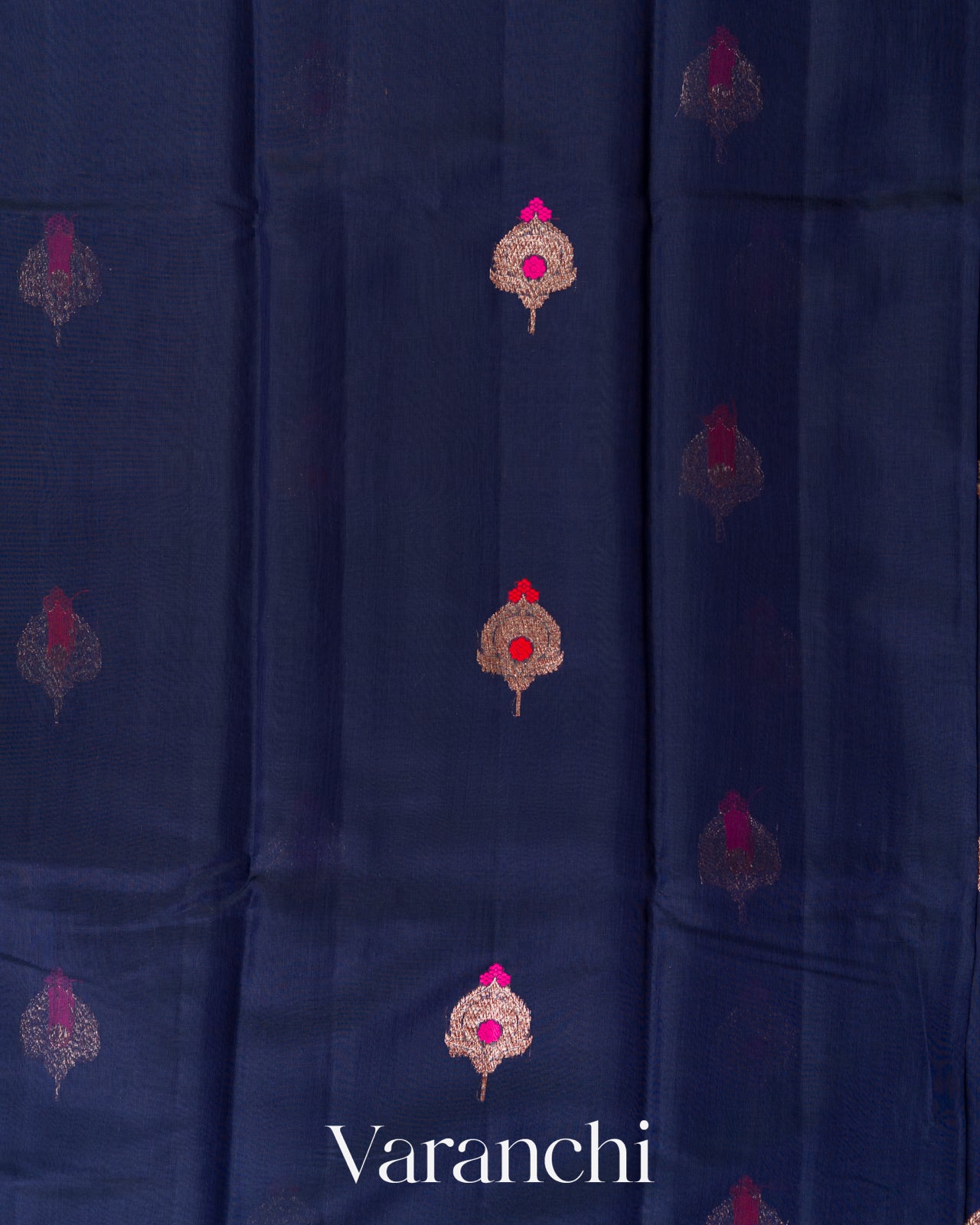 Navy Blue Pure Chanderi Silk Cotton Handloom Saree
