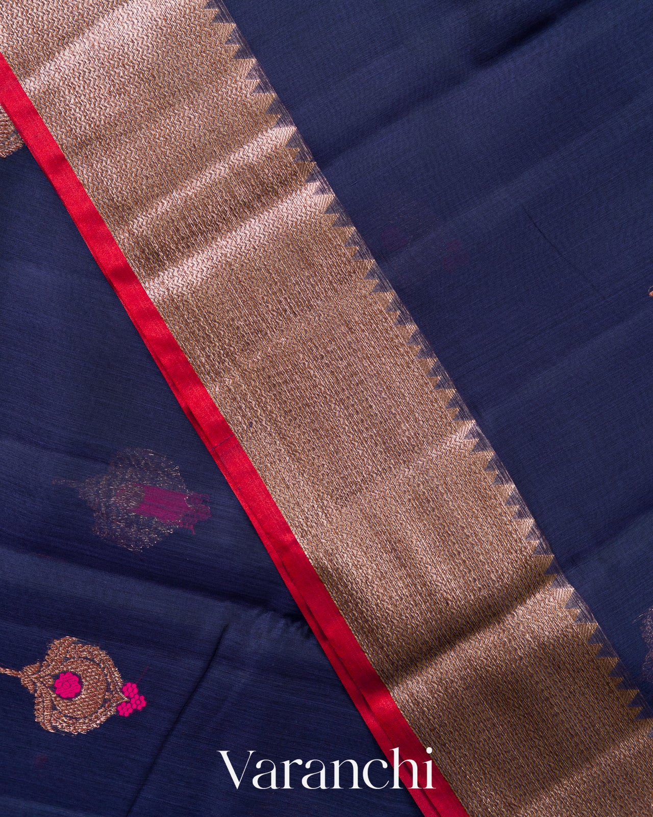 Navy Blue Pure Chanderi Silk Cotton Handloom Saree