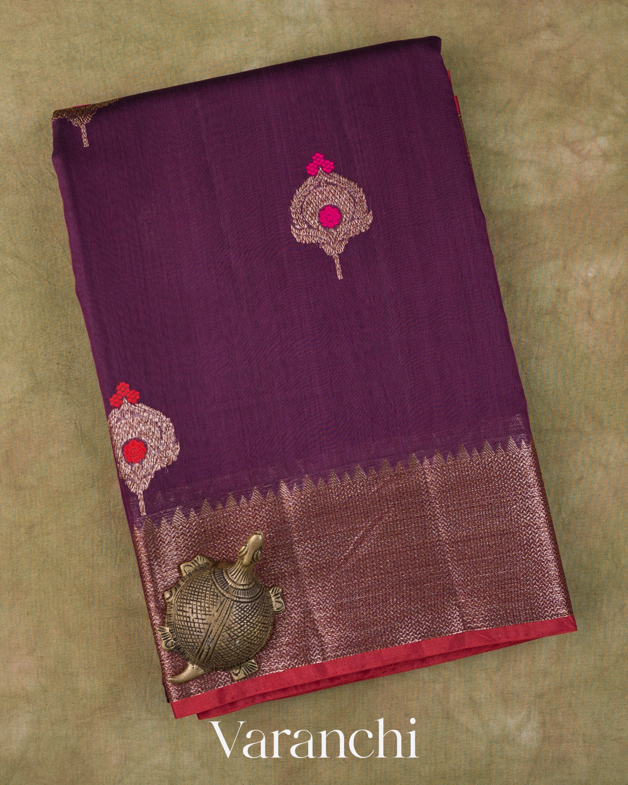 Deep Plum Butta Pure Chanderi Silk Cotton Handloom Saree