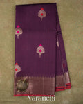 Deep Plum Butta Pure Chanderi Silk Cotton Handloom Saree