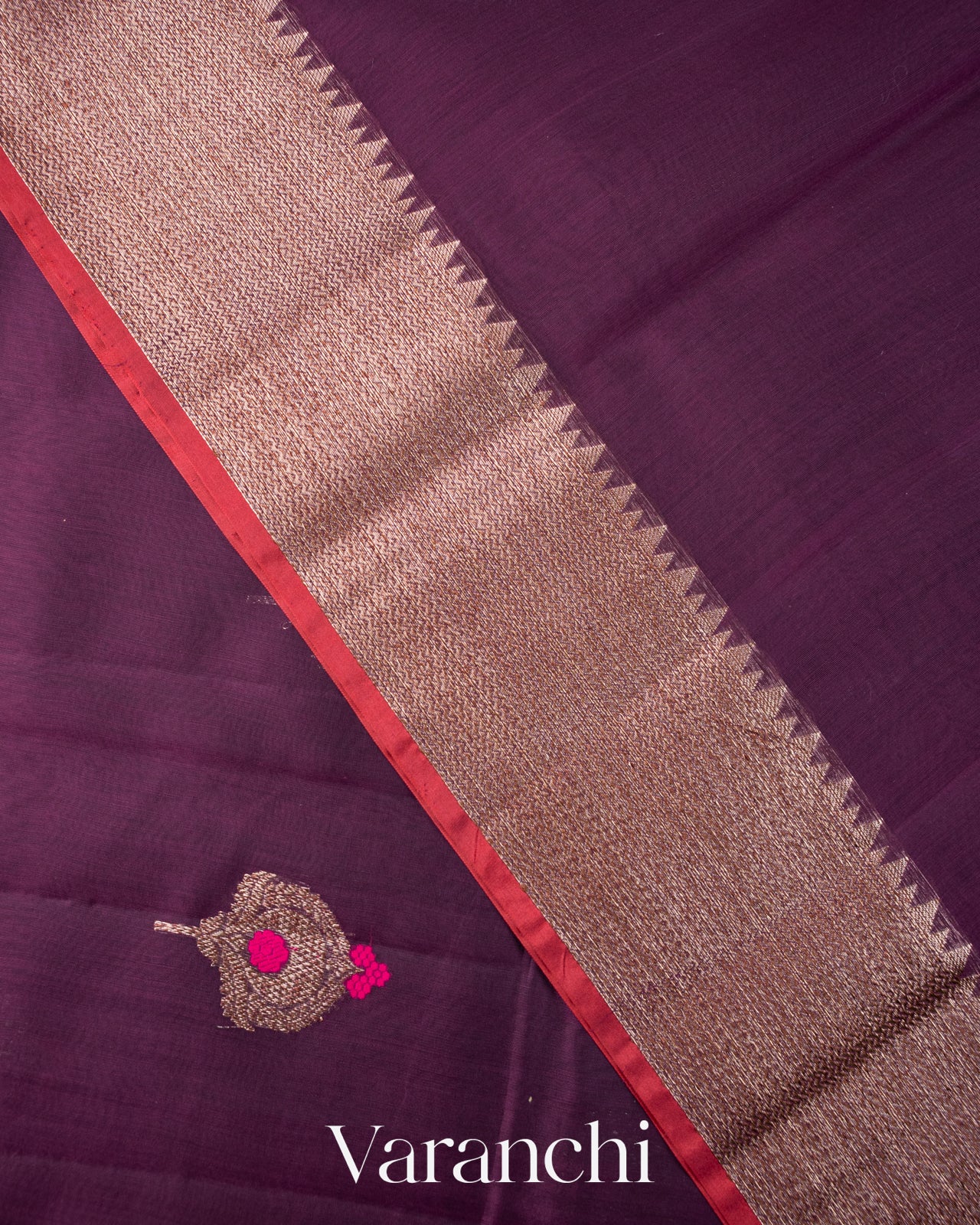 Deep Plum Butta Pure Chanderi Silk Cotton Handloom Saree