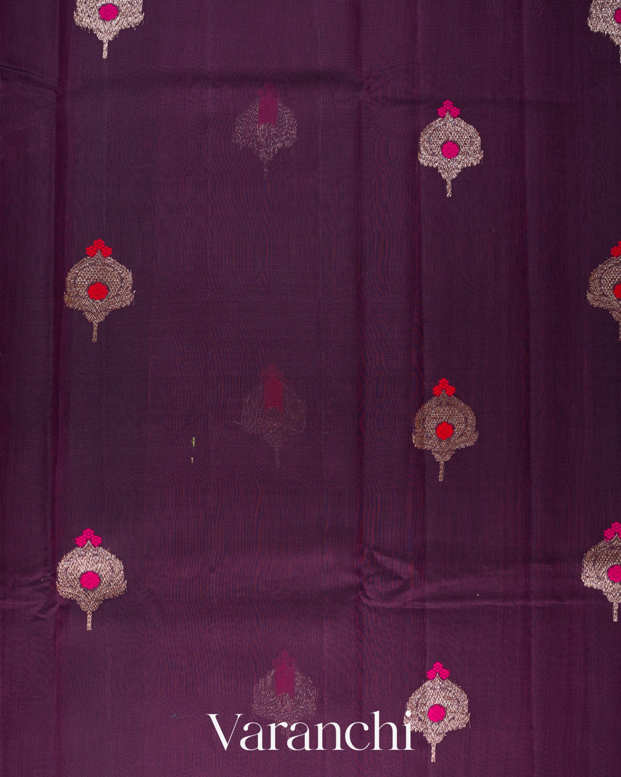 Deep Plum Butta Pure Chanderi Silk Cotton Handloom Saree