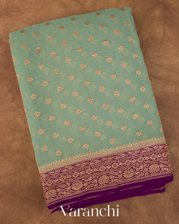 Teal Green Pure Khadi Georgette Silk Handloom Saree