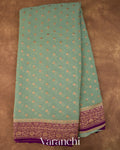 Teal Green Pure Khadi Georgette Silk Handloom Saree