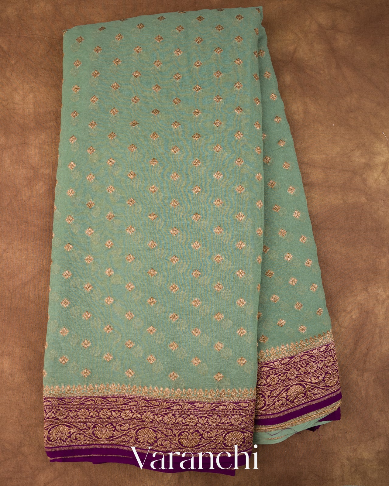Teal Green Pure Khadi Georgette Silk Handloom Saree