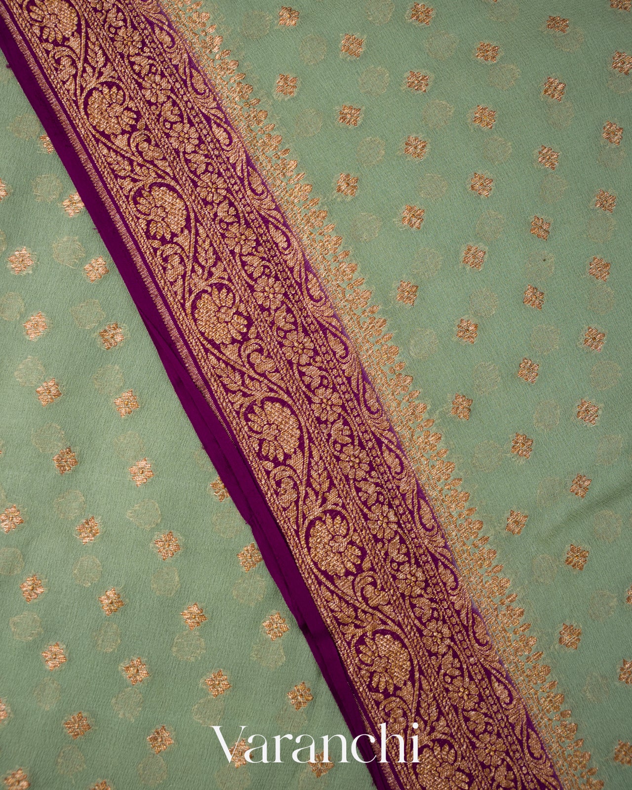 Teal Green Pure Khadi Georgette Silk Handloom Saree