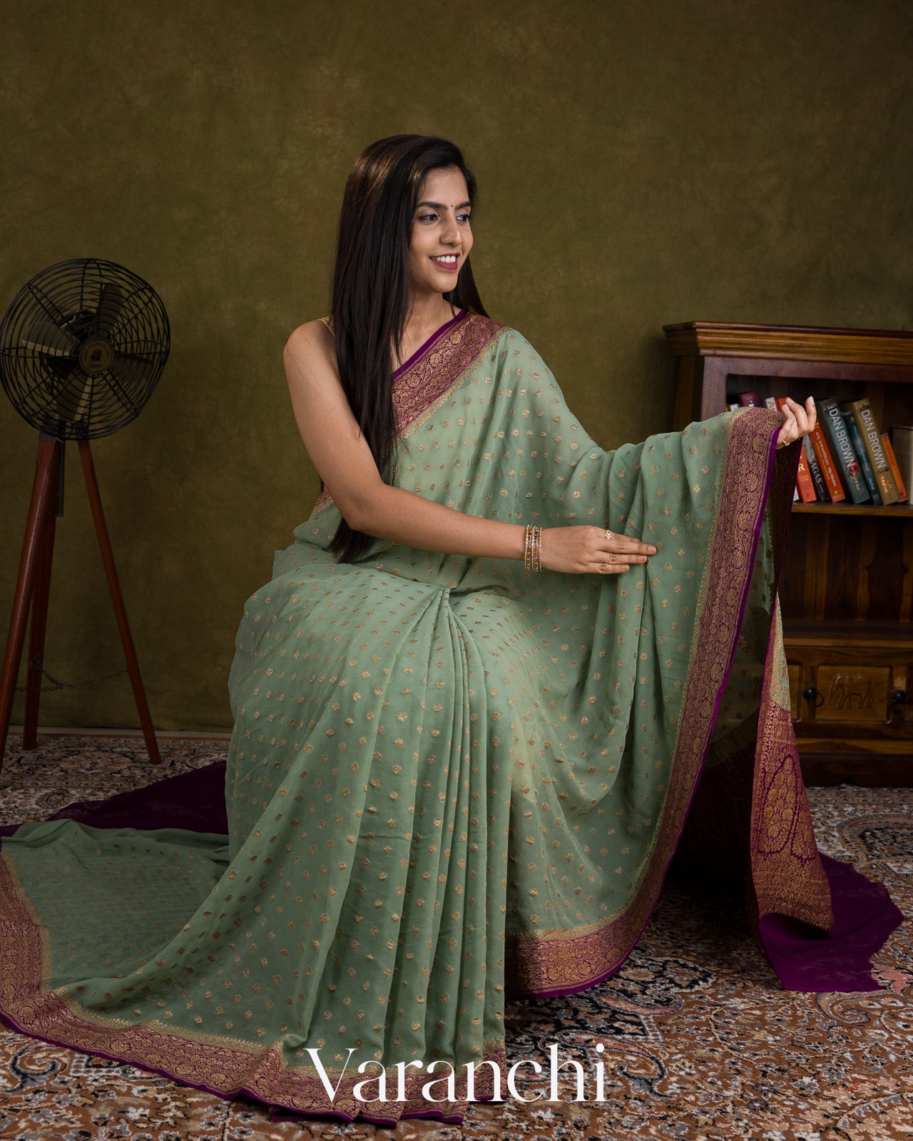 Teal Green Pure Khadi Georgette Silk Handloom Saree