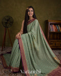 Teal Green Pure Khadi Georgette Silk Handloom Saree