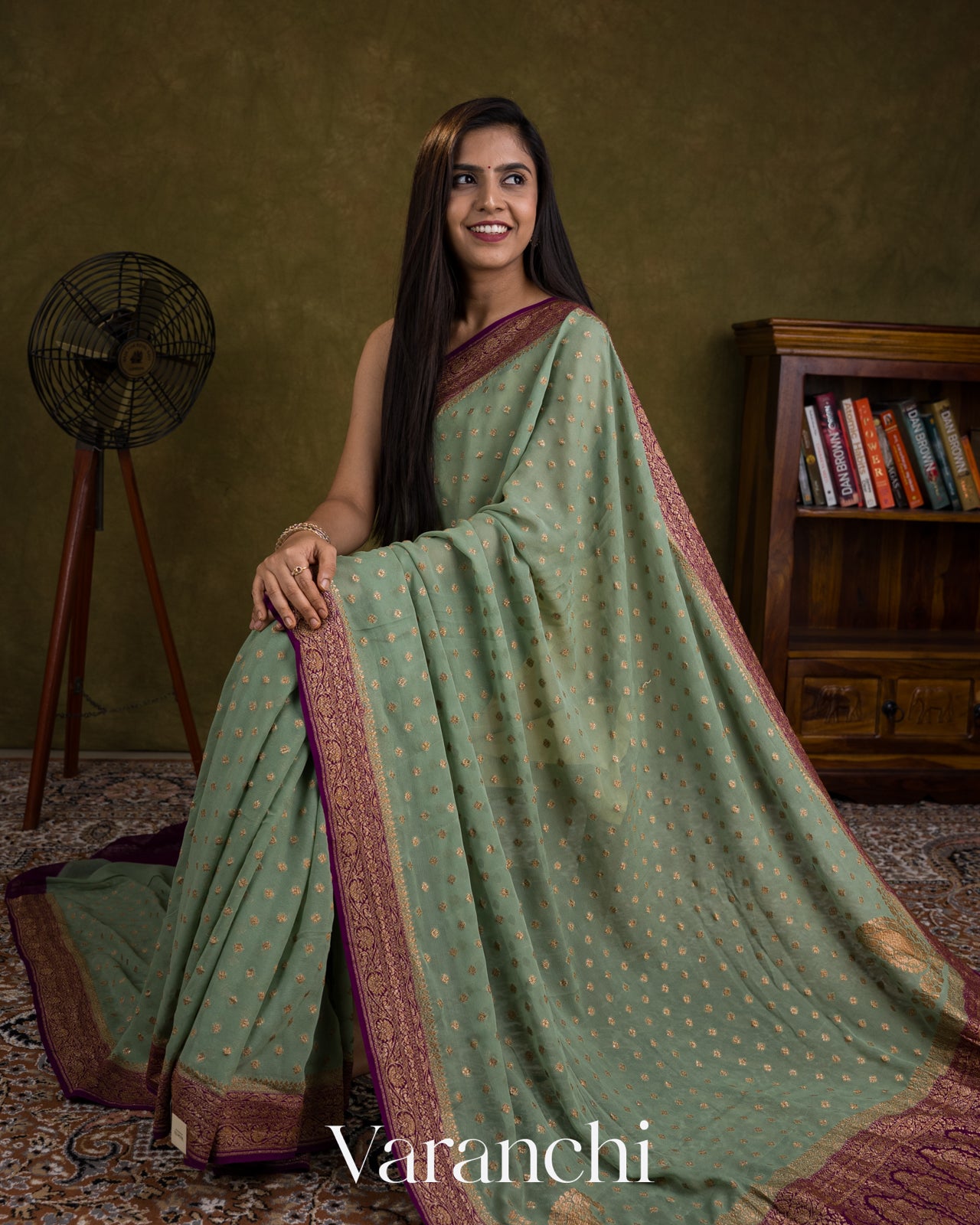 Teal Green Pure Khadi Georgette Silk Handloom Saree