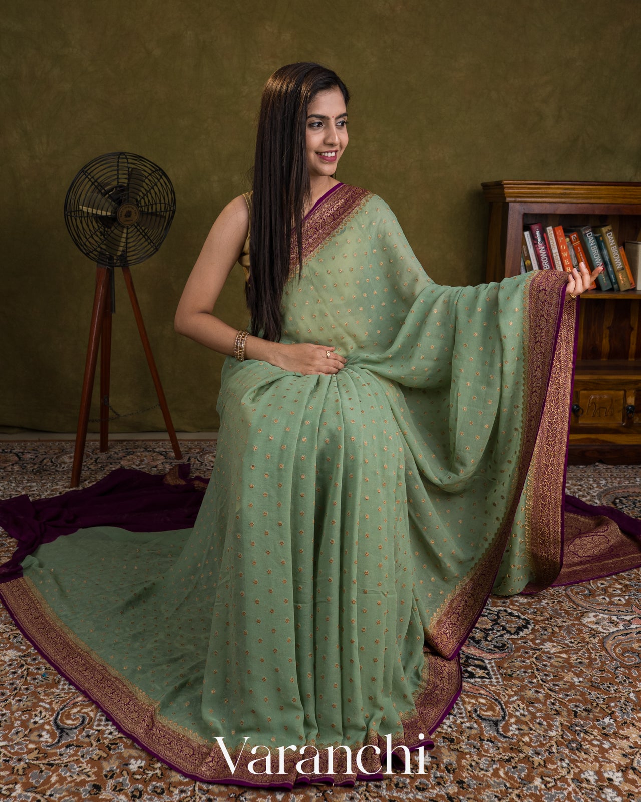 Sage Green Pure Khaddi Georgette Silk Handloom Saree
