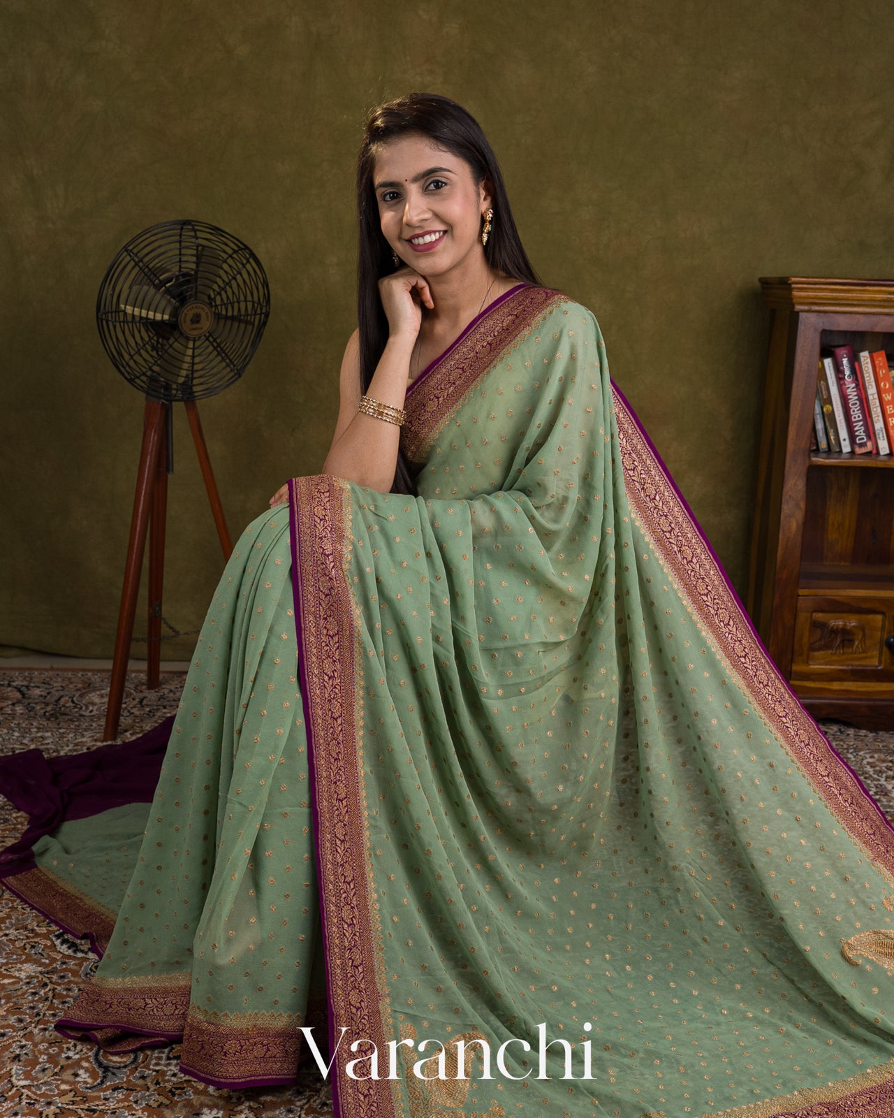 Sage Green Pure Khaddi Georgette Silk Handloom Saree