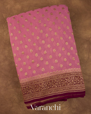Onion Pink Pure Khaddi Georgette Silk Handloom Saree