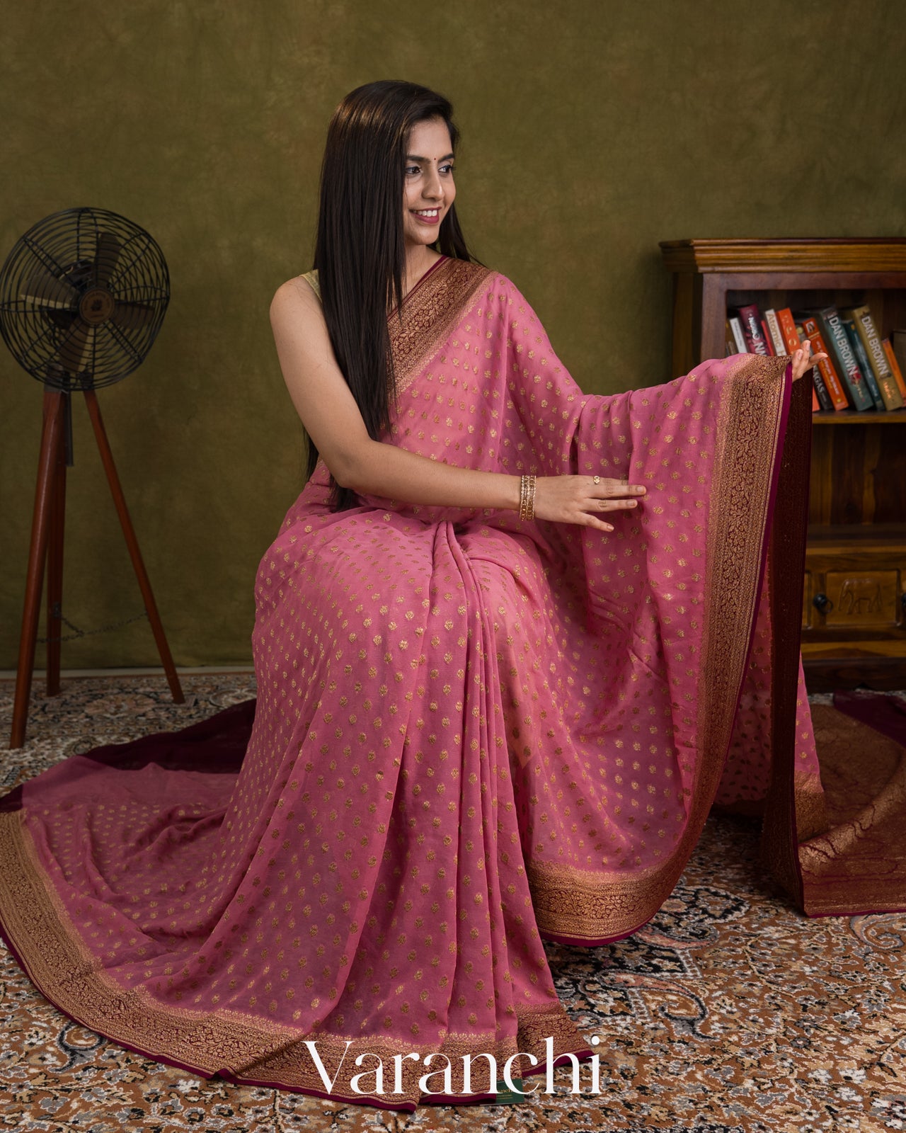 Onion Pink Pure Khaddi Georgette Silk Handloom Saree