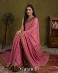 Onion Pink Pure Khaddi Georgette Silk Handloom Saree