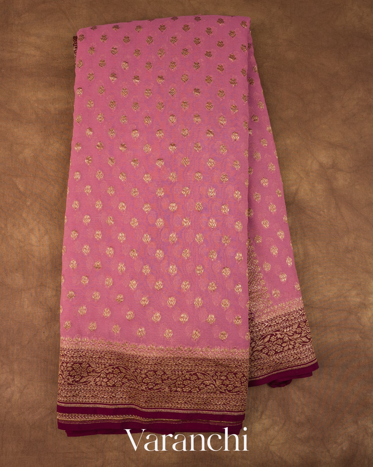 Onion Pink Pure Khaddi Georgette Silk Handloom Saree
