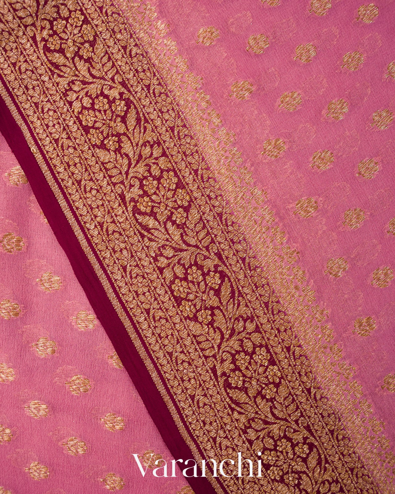 Onion Pink Pure Khaddi Georgette Silk Handloom Saree