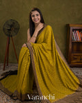Olive Green Pure Khaddi Georgette Silk Saree