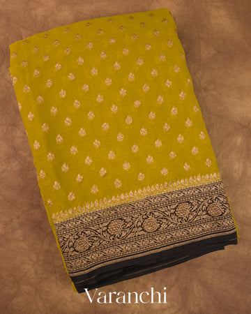 Olive Green Pure Khaddi Georgette Silk Saree