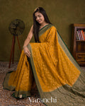 Mustard Yellow Pure Khaddi Georgette Silk Handloom Saree