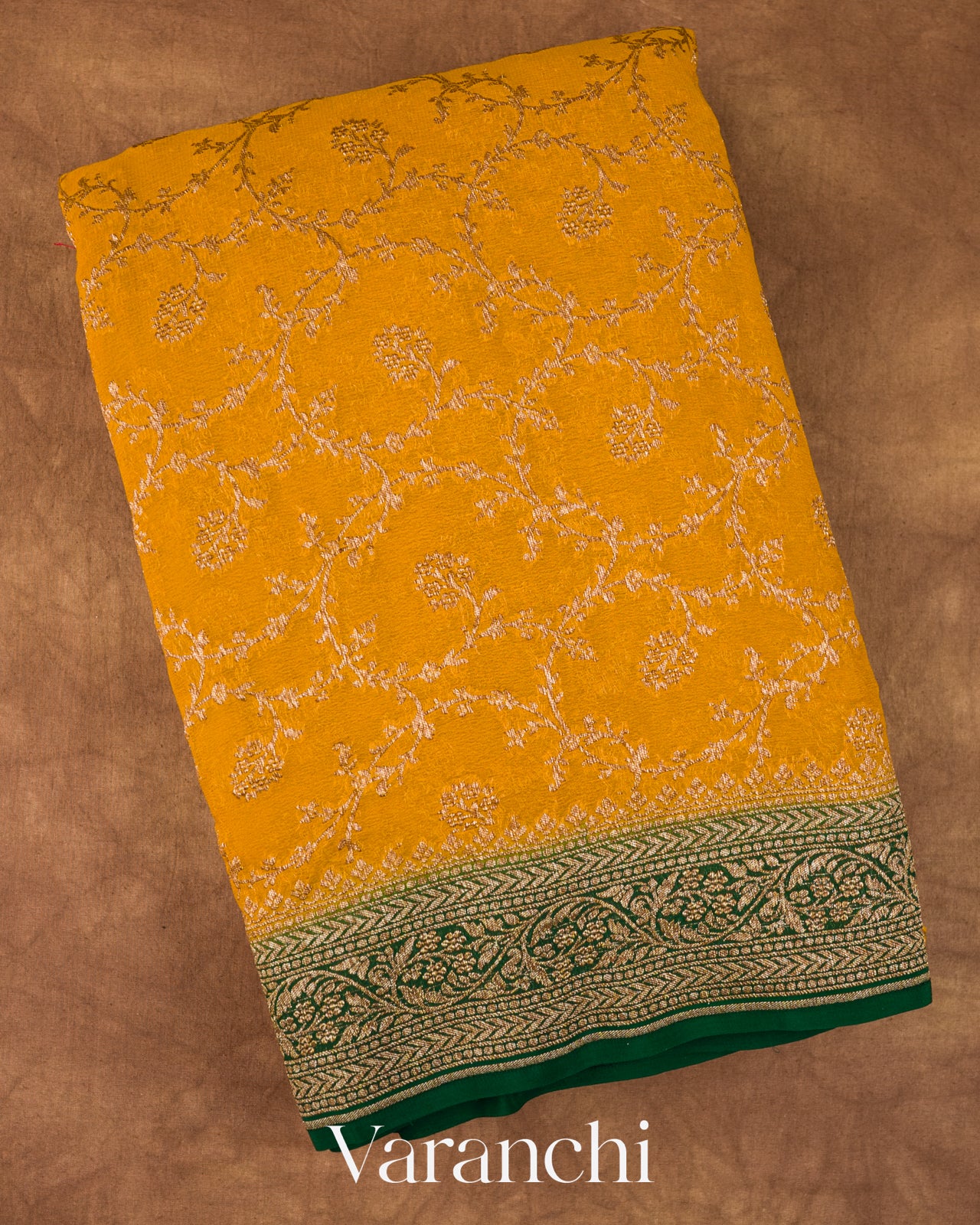 Mustard Yellow Pure Khaddi Georgette Silk Handloom Saree