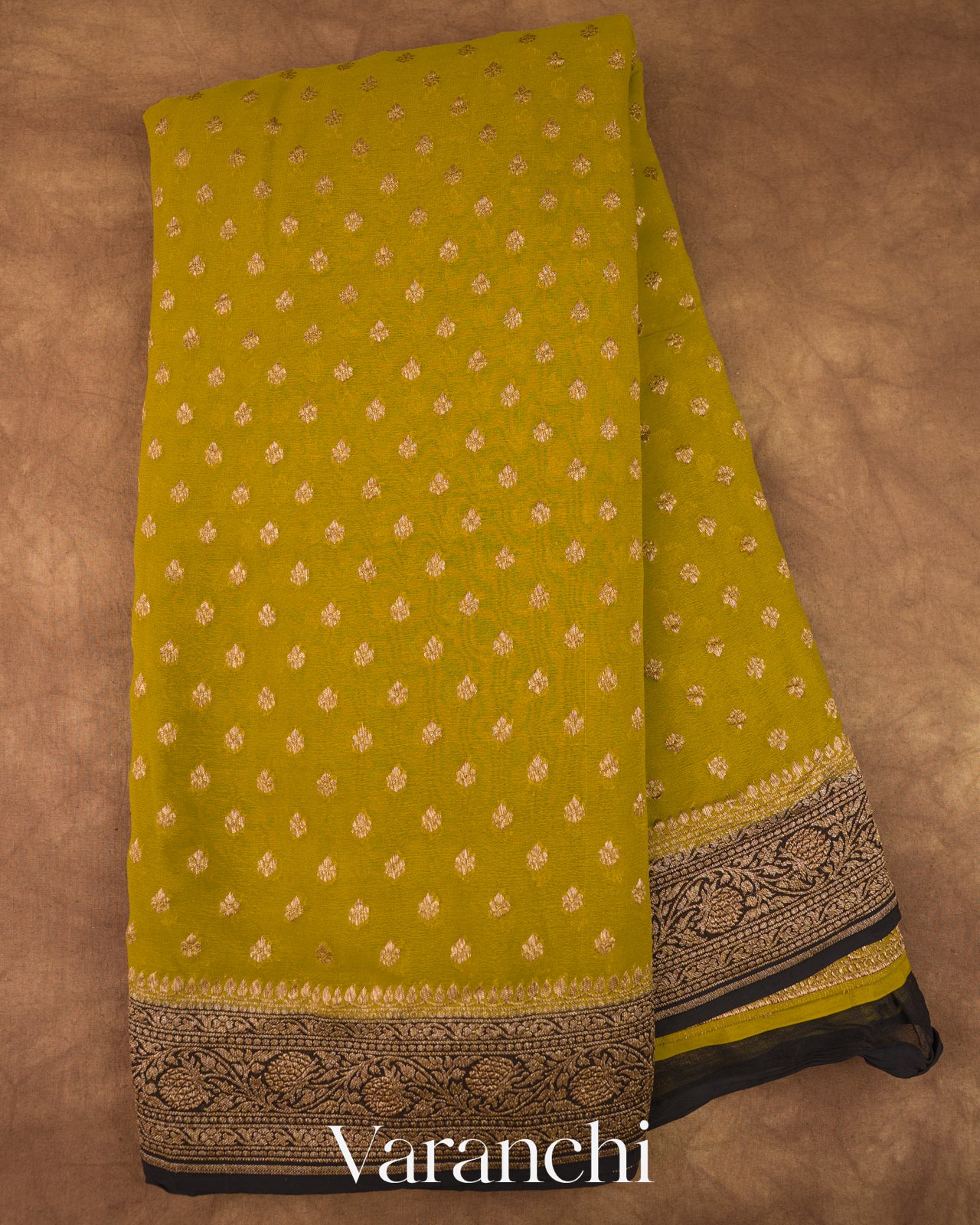 Olive Green Pure Khaddi Georgette Silk Saree