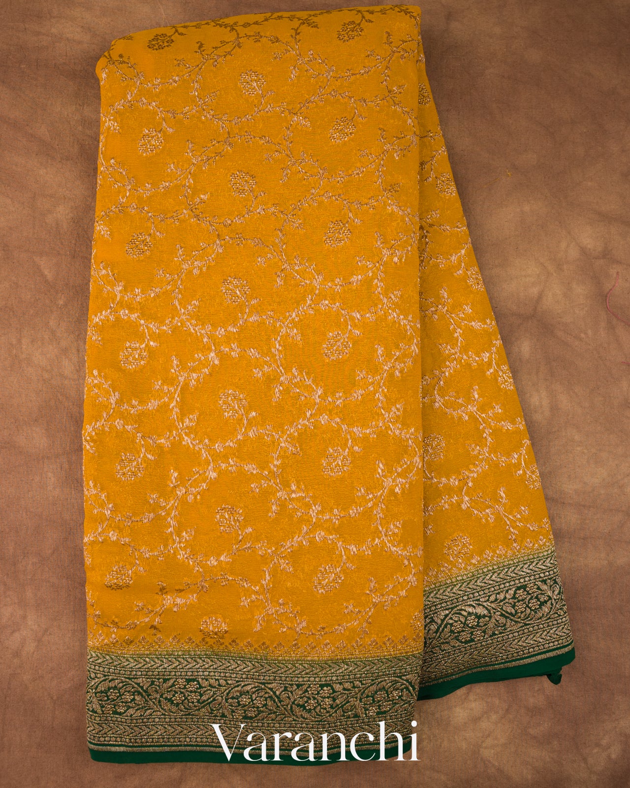 Mustard Yellow Pure Khaddi Georgette Silk Handloom Saree