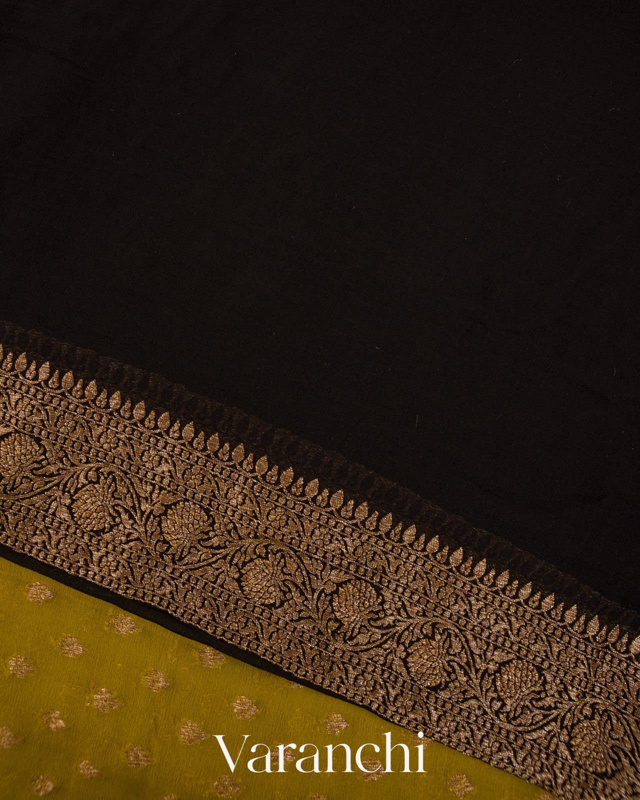 Olive Green Pure Khaddi Georgette Silk Saree