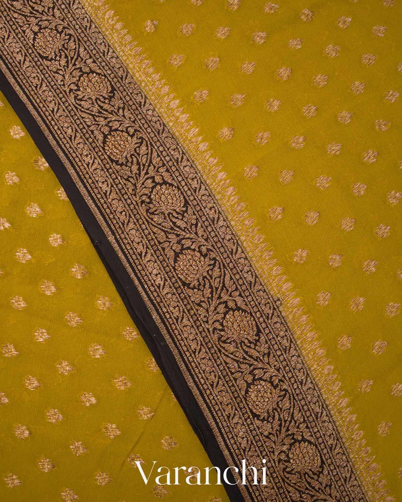 Olive Green Pure Khaddi Georgette Silk Saree