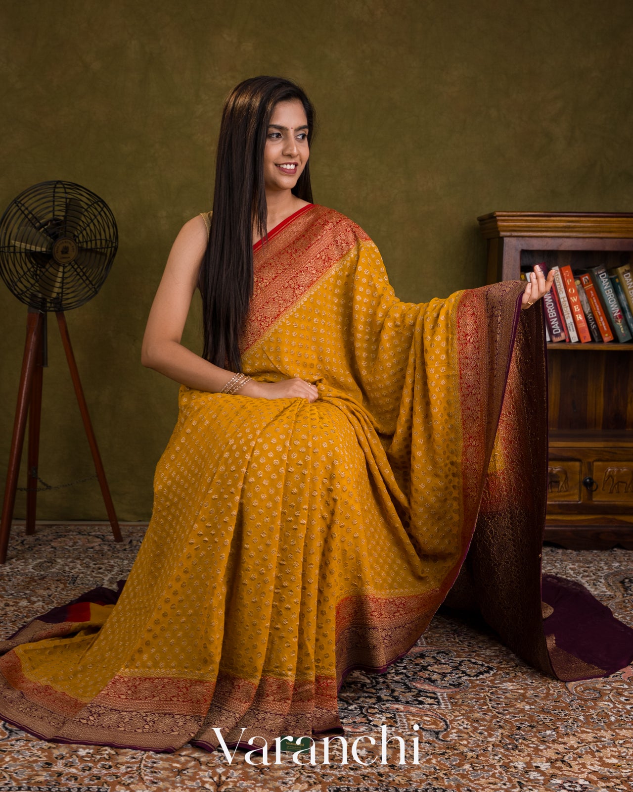 Mango Yellow Pure Khaddi Georgette Silk Saree