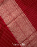Deep Red Checkered Pure Kora Silk Saree