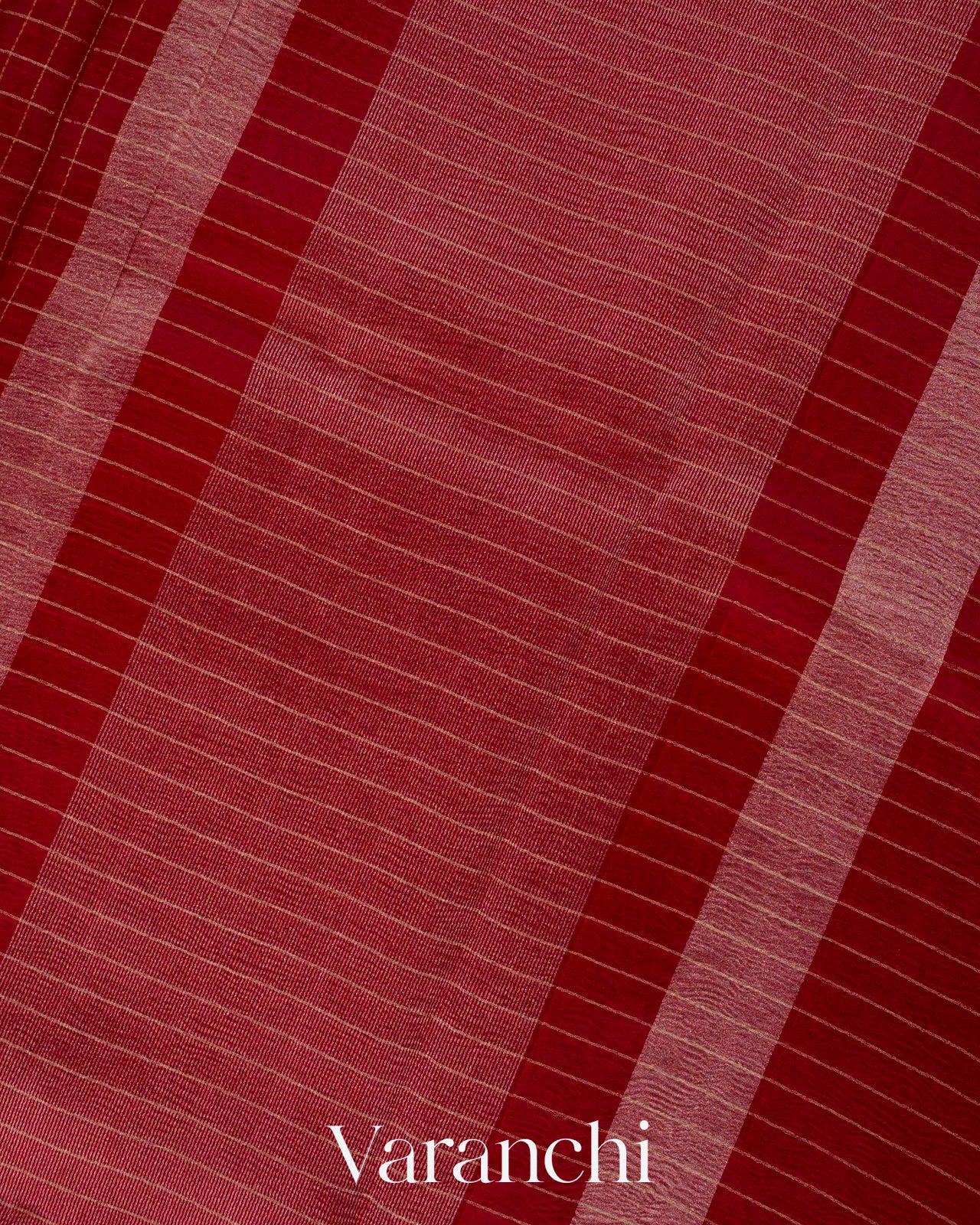 Deep Red Checkered Pure Kora Silk Saree