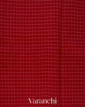 Deep Red Checkered Pure Kora Silk Saree