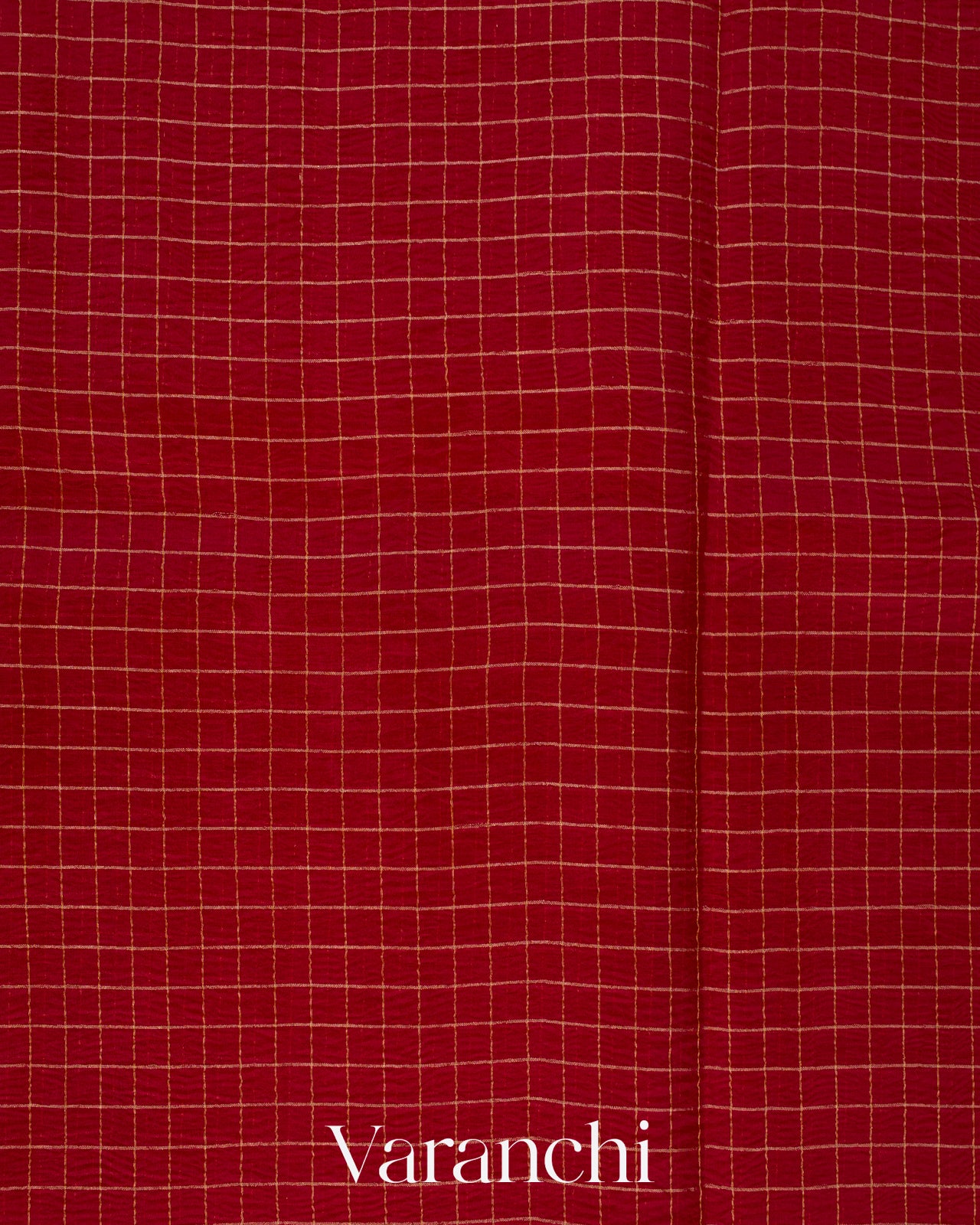 Deep Red Checkered Pure Kora Silk Saree